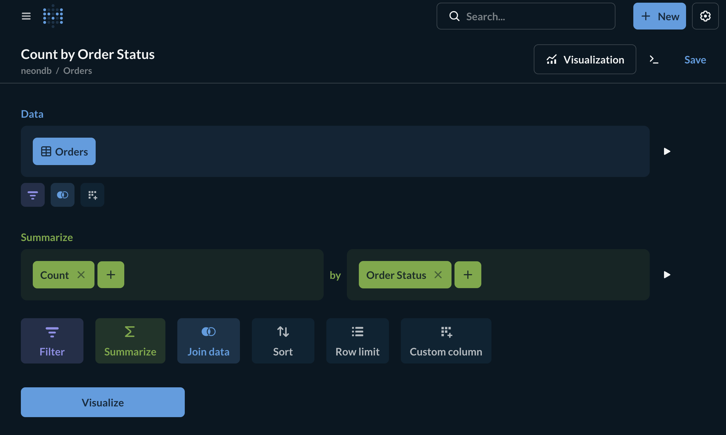 Metabase setting up a question